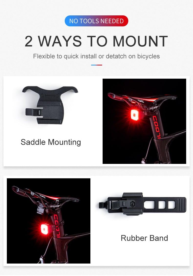 Bicycle Light Smart Rear Taillight USB LED Waterproof Safety Stop Signal Brake Cycling Lamp Waterproof Bike Rear Lights USB Rechargeable Ultra Bright Led Brake Light Cycling Riding Safety Taillight Flashlight Stevvex