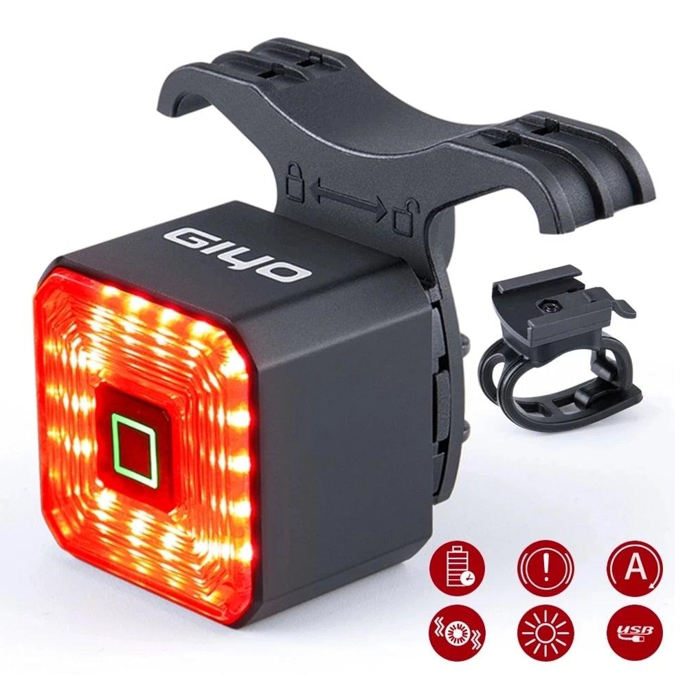 Bicycle Light Smart Rear Taillight USB LED Waterproof Safety Stop Signal Brake Cycling Lamp Waterproof Bike Rear Lights USB Rechargeable Ultra Bright Led Brake Light Cycling Riding Safety Taillight Flashlight Stevvex