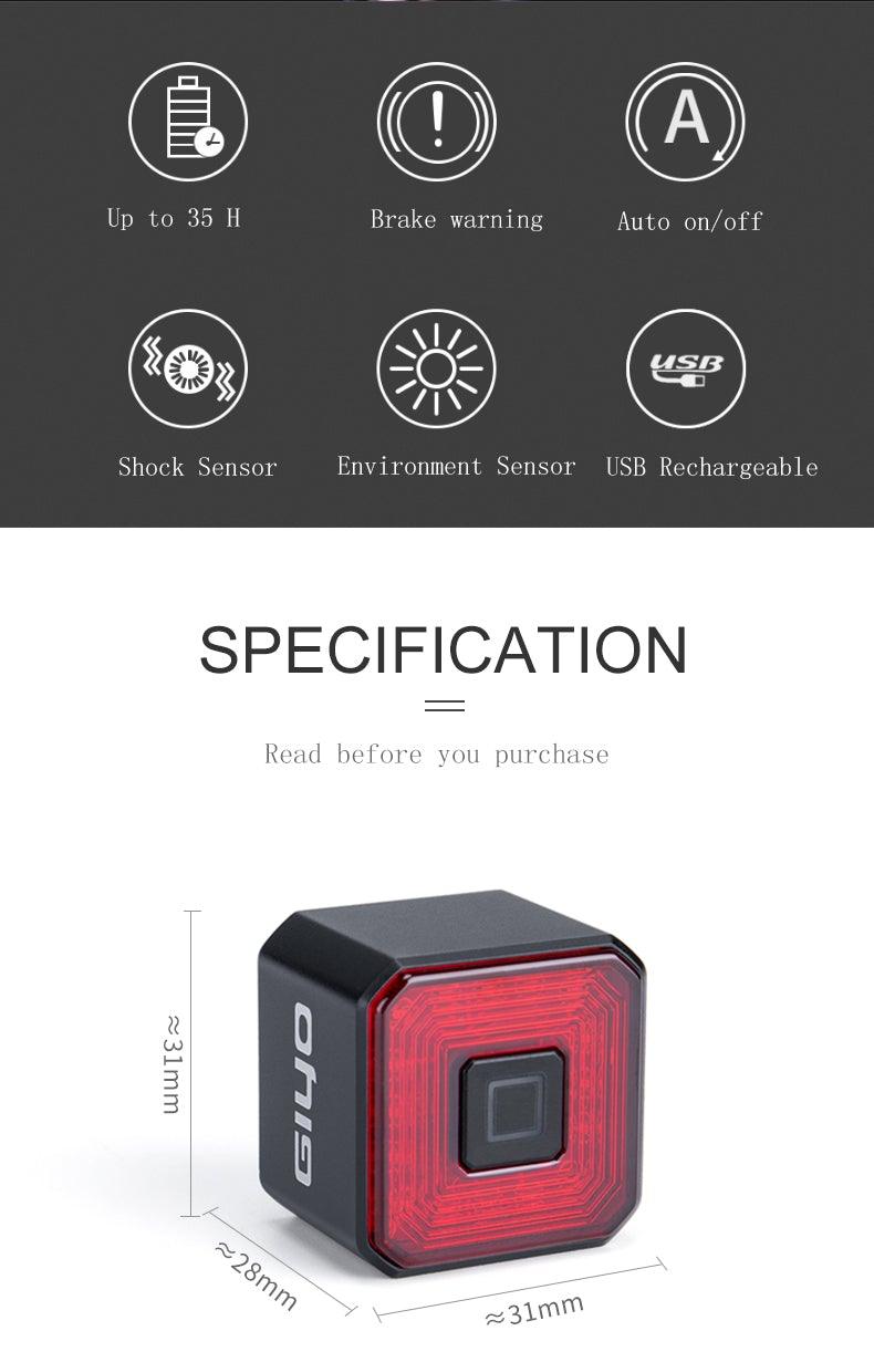 Bicycle Light Smart Rear Taillight USB LED Waterproof Safety Stop Signal Brake Cycling Lamp Waterproof Bike Rear Lights USB Rechargeable Ultra Bright Led Brake Light Cycling Riding Safety Taillight Flashlight Stevvex