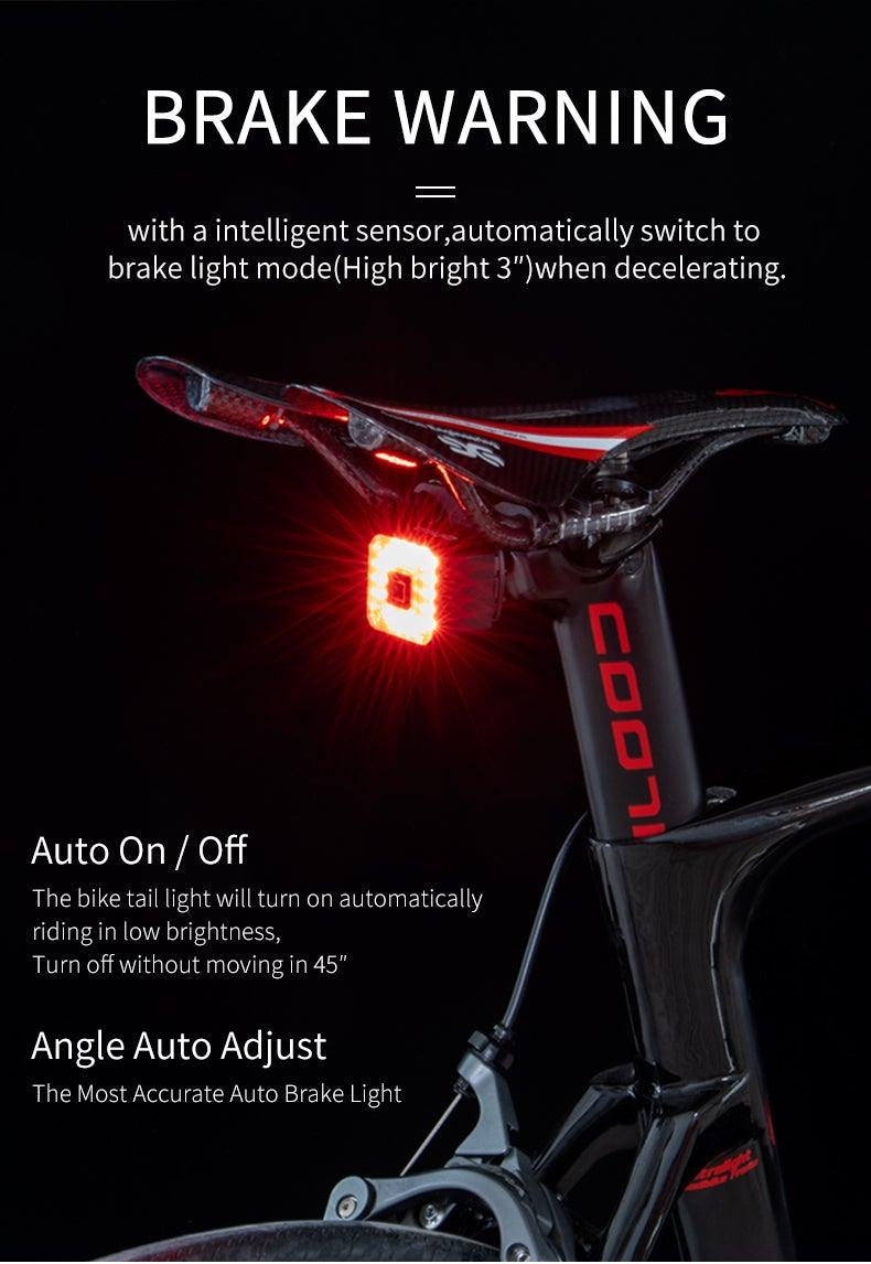 Bicycle Light Smart Rear Taillight USB LED Waterproof Safety Stop Signal Brake Cycling Lamp Waterproof Bike Rear Lights USB Rechargeable Ultra Bright Led Brake Light Cycling Riding Safety Taillight Flashlight Stevvex