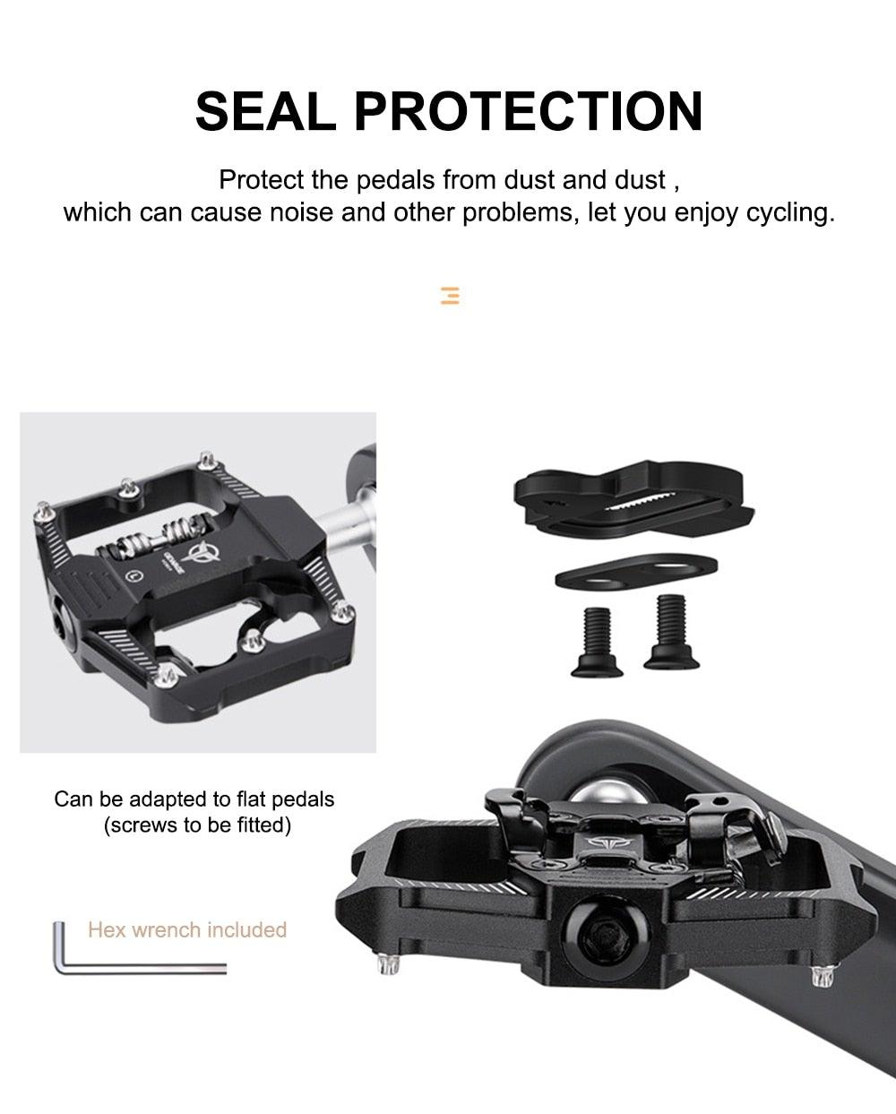 Bicycle Lock Pedal 2 In 1 With Free Cleat For Road Bikes Aluminum Anti-slip Sealed Bearing Lock Accessories Bike Clip In Pedals Cleats Included Suitable For Spin Bike Exercise Bike Indoor Bike Stevvex