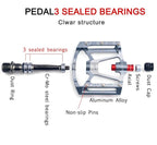 Bicycle pedal Flat Bike Pedals Road 3 Seal Bearings Mountain Bike aluminum Wide Platform Mountain Bike Pedals Flat Bicycle Pedals Lightweight Road Bike Pedals Fiber Sealed Bearing Flat Pedals Stevvex