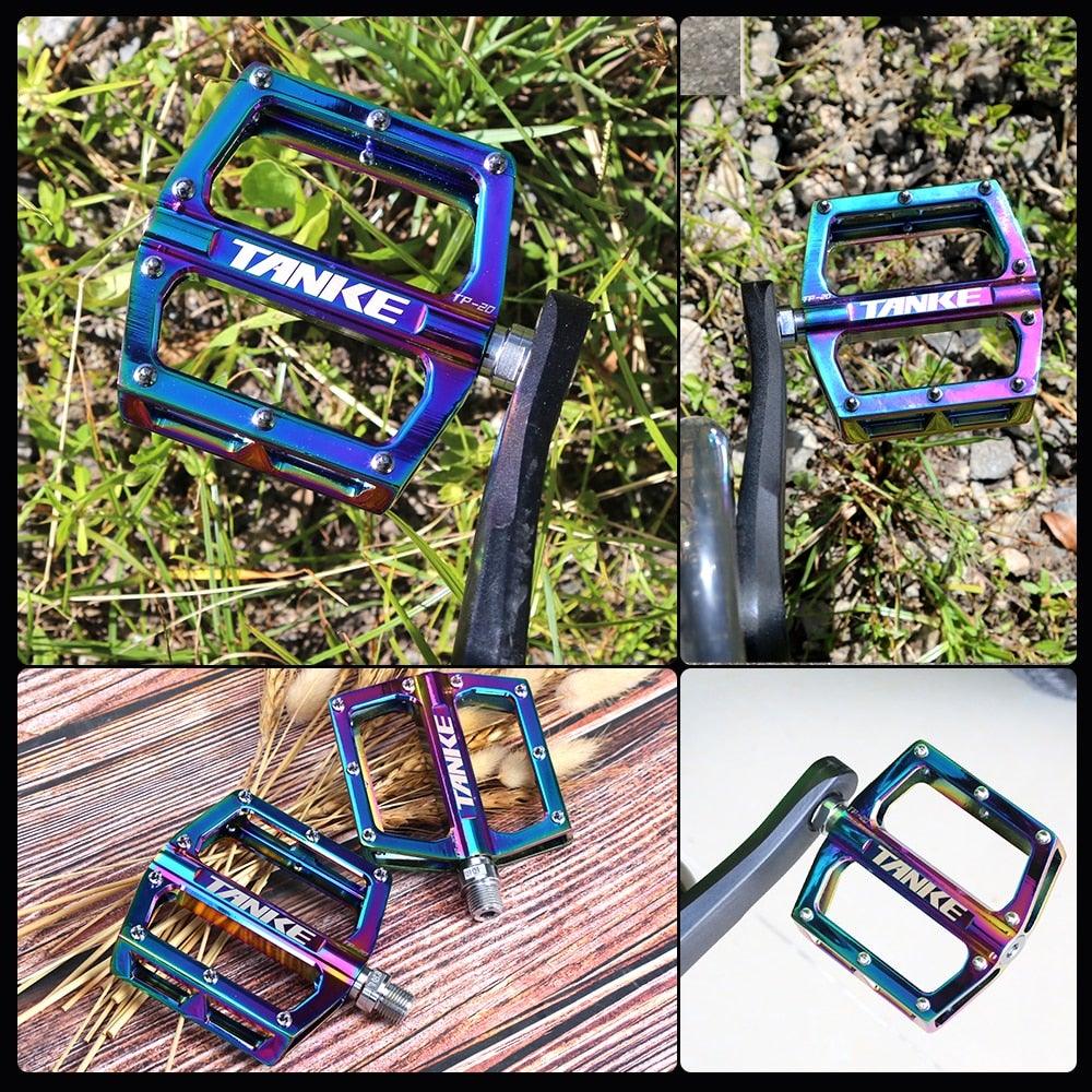 Bicycle pedals Ultralight Aluminum Alloy Colorful Hollow Anti-Skid Bearing Mountain Bike Foot pedal Pedals Aluminum Road Bike Pedals Sealed Bearing Bicycle Lightweight Platform Flat Pedals For Road Bikes Stevvex