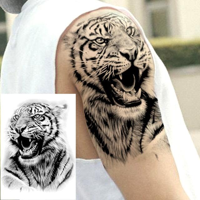 Big Black Tiger Tattoos Waterproof Leopard Tatoos Large Monster Body Arm Legs Tattoo Cool Tiger Face Temporary Tattoos For Women Men Stevvex