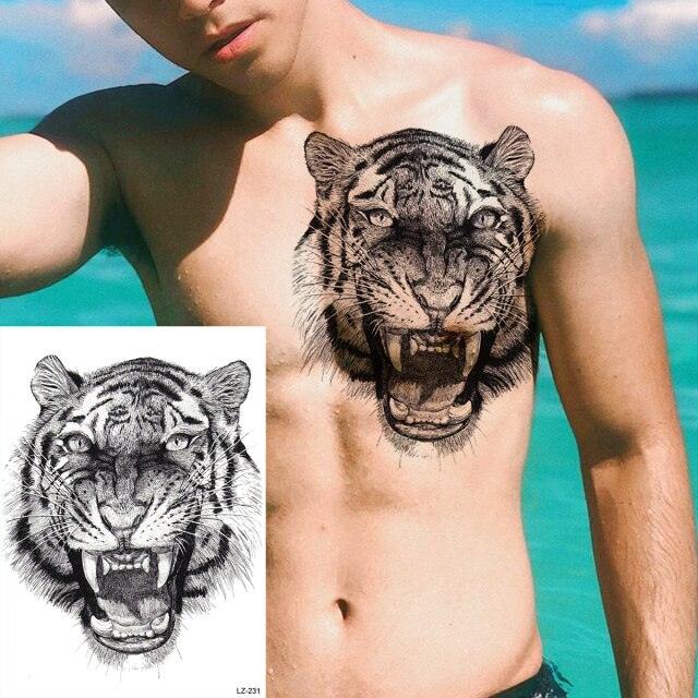 Big Black Tiger Tattoos Waterproof Leopard Tatoos Large Monster Body Arm Legs Tattoo Cool Tiger Face Temporary Tattoos For Women Men Stevvex