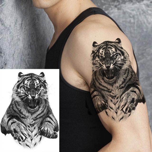 Big Black Tiger Tattoos Waterproof Leopard Tatoos Large Monster Body Arm Legs Tattoo Cool Tiger Face Temporary Tattoos For Women Men Stevvex