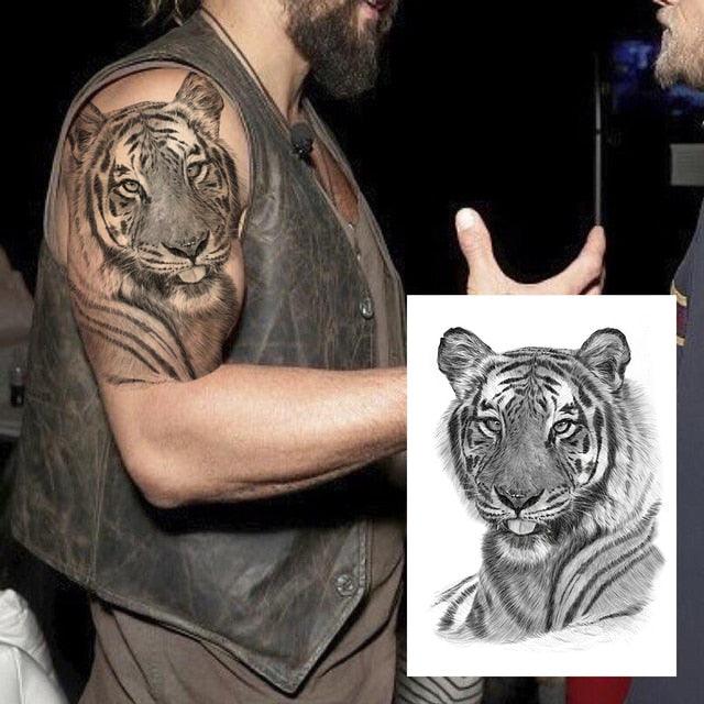 Big Black Tiger Tattoos Waterproof Leopard Tatoos Large Monster Body Arm Legs Tattoo Cool Tiger Face Temporary Tattoos For Women Men Stevvex