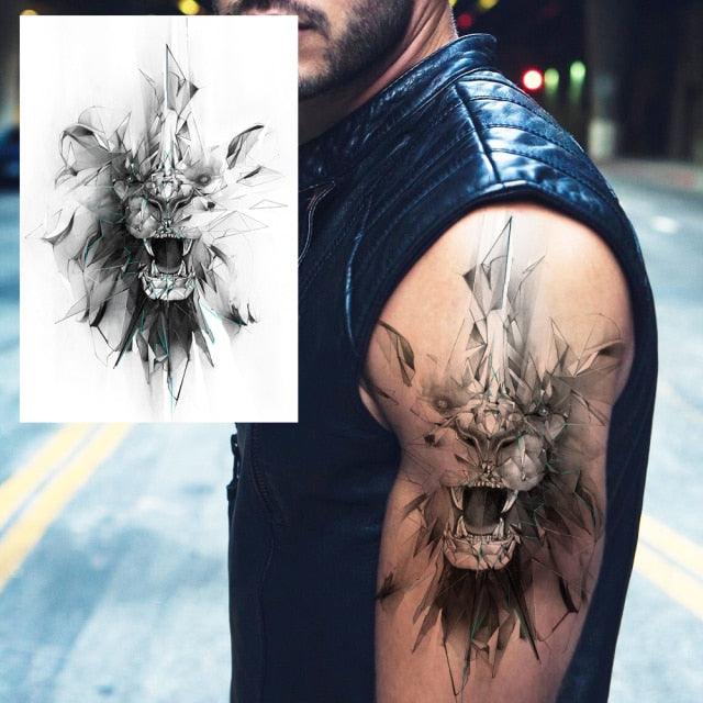 Big Black Tiger Tattoos Waterproof Leopard Tatoos Large Monster Body Arm Legs Tattoo Cool Tiger Face Temporary Tattoos For Women Men Stevvex