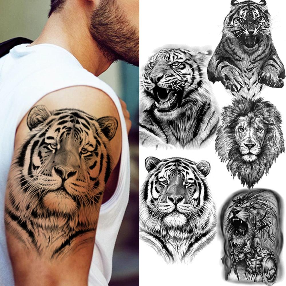 Big Black Tiger Tattoos Waterproof Leopard Tatoos Large Monster Body Arm Legs Tattoo Cool Tiger Face Temporary Tattoos For Women Men Stevvex