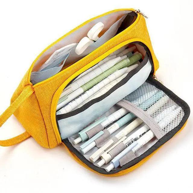Big Storage Large Capacity Pencil Case Kids Pencil Bag For Students Vintage Grid Print Fabric Stationary Bag School Supply Stevvex
