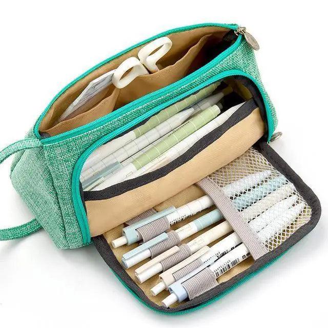 Big Storage Large Capacity Pencil Case Kids Pencil Bag For Students Vintage Grid Print Fabric Stationary Bag School Supply Stevvex