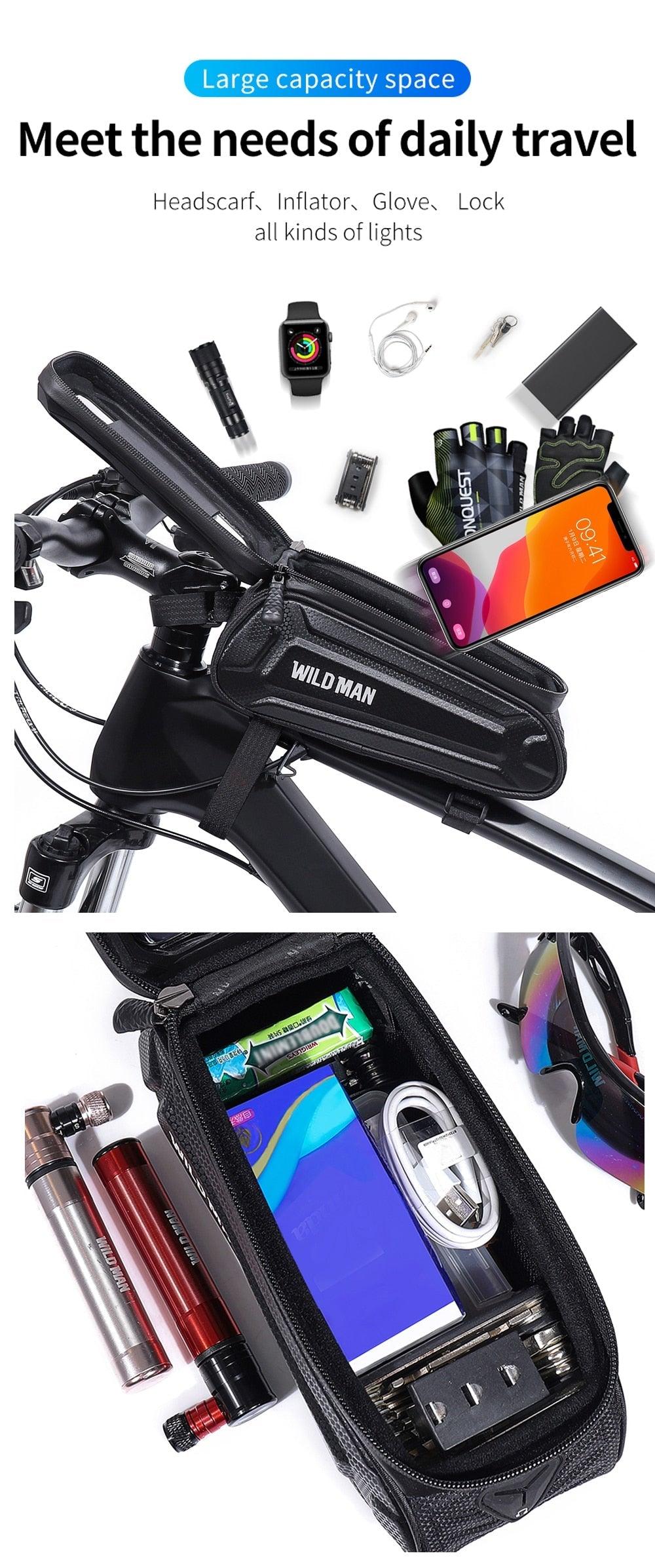 Bike Bag 1.8L Frame Front Tube Cycling Bag Bicycle Waterproof Phone Case Holder Touchscreen Bag Accessories Universal Bicycle Handlebar Bag Top Tube Bike Bag Bicycle Bag Top Tube Bag Bike Phone Case Holder Compatible With Smartphones Stevvex