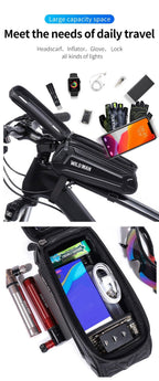 Bike Bag 1.8L Frame Front Tube Cycling Bag Bicycle Waterproof Phone Case Holder Touchscreen Bag Accessories Universal Bicycle Handlebar Bag Top Tube Bike Bag Bicycle Bag Top Tube Bag Bike Phone Case Holder Compatible With Smartphones Stevvex