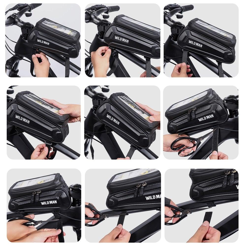 Bike Bag 1.8L Frame Front Tube Cycling Bag Bicycle Waterproof Phone Case Holder Touchscreen Bag Accessories Universal Bicycle Handlebar Bag Top Tube Bike Bag Bicycle Bag Top Tube Bag Bike Phone Case Holder Compatible With Smartphones Stevvex