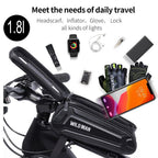 Bike Bag 1.8L Frame Front Tube Cycling Bag Bicycle Waterproof Phone Case Holder Touchscreen Bag Accessories Universal Bicycle Handlebar Bag Top Tube Bike Bag Bicycle Bag Top Tube Bag Bike Phone Case Holder Compatible With Smartphones Stevvex