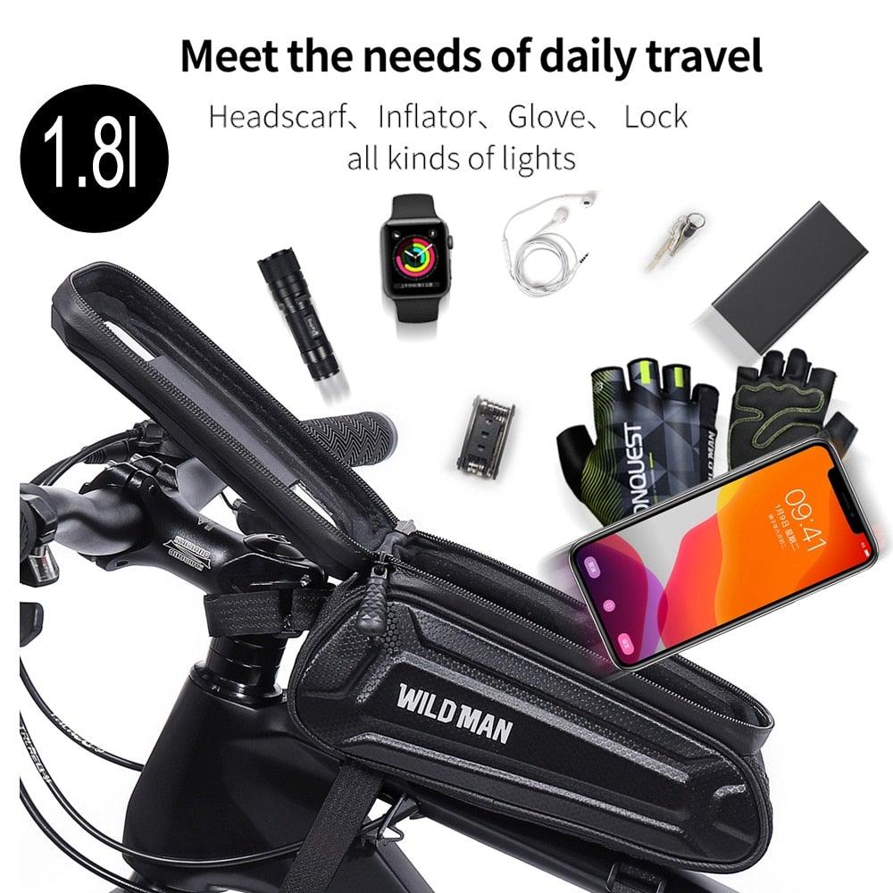 Bike Bag 1.8L Frame Front Tube Cycling Bag Bicycle Waterproof Phone Case Holder Touchscreen Bag Accessories Universal Bicycle Handlebar Bag Top Tube Bike Bag Bicycle Bag Top Tube Bag Bike Phone Case Holder Compatible With Smartphones Stevvex