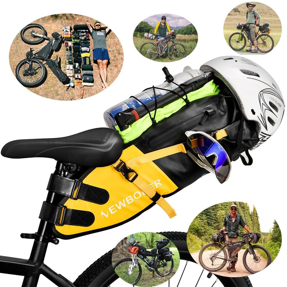Bike Bag Waterproof Large Capacity Bicycle Bag Cycling Foldable Road Trunk Bike Packing Large Bike Bags Waterproof Bike Bag Under Seat Roll Up Cycling Rear Tail Pack Black 13L Stevvex