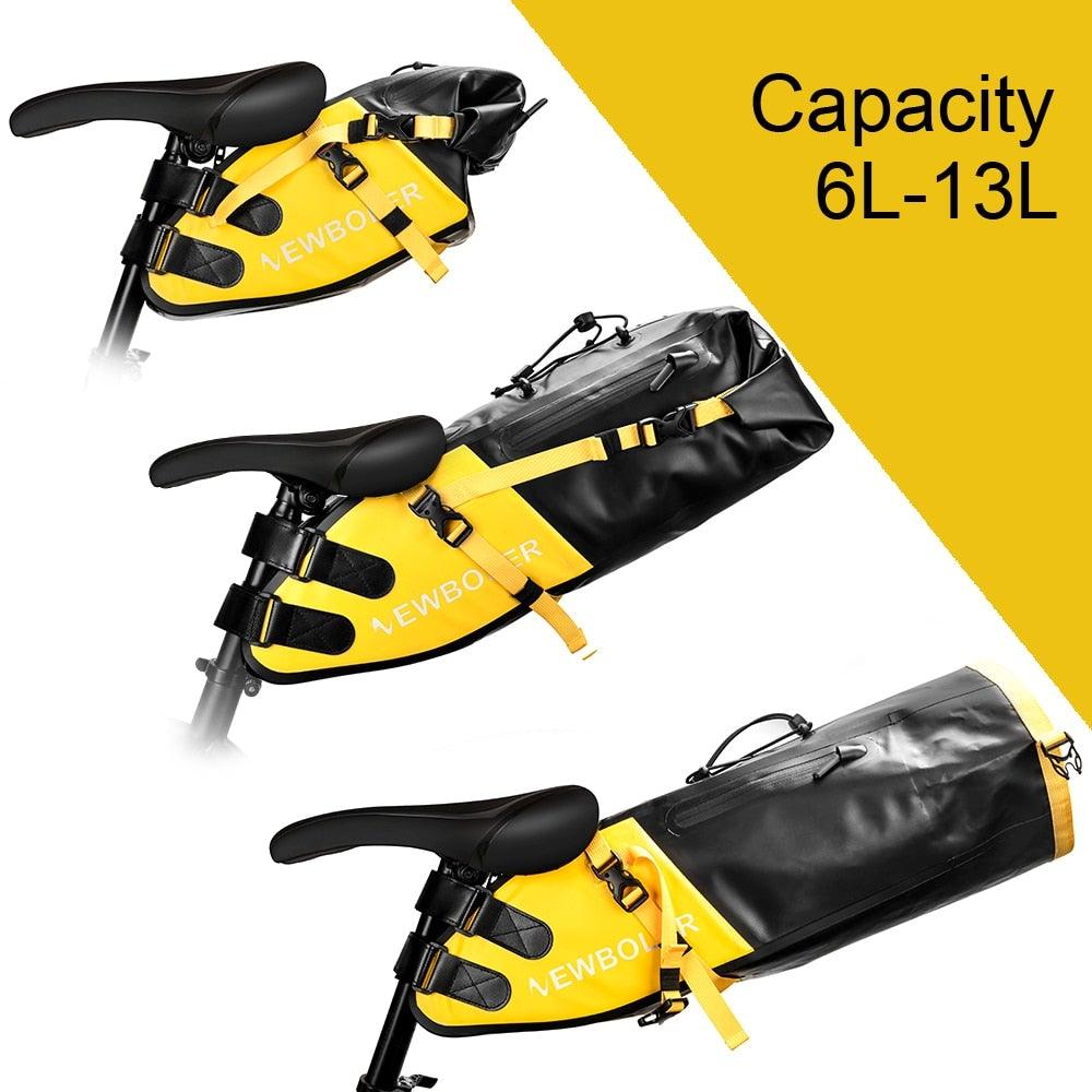 Bike Bag Waterproof Large Capacity Bicycle Bag Cycling Foldable Road Trunk Bike Packing Large Bike Bags Waterproof Bike Bag Under Seat Roll Up Cycling Rear Tail Pack Black 13L Stevvex
