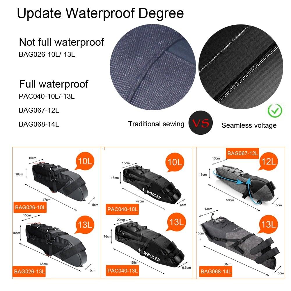 Bike Bag Waterproof Large Capacity Bicycle Bag Cycling Foldable Road Trunk Bike Packing Large Bike Bags Waterproof Bike Bag Under Seat Roll Up Cycling Rear Tail Pack Black 13L Stevvex