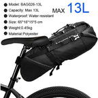 Bike Bag Waterproof Large Capacity Bicycle Bag Cycling Foldable Road Trunk Bike Packing Large Bike Bags Waterproof Bike Bag Under Seat Roll Up Cycling Rear Tail Pack Black 13L Stevvex