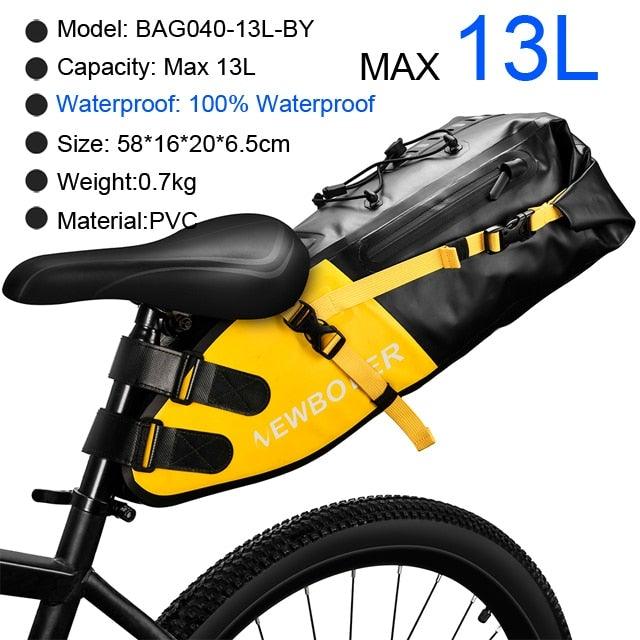 Bike Bag Waterproof Large Capacity Bicycle Bag Cycling Foldable Road Trunk Bike Packing Large Bike Bags Waterproof Bike Bag Under Seat Roll Up Cycling Rear Tail Pack Black 13L Stevvex