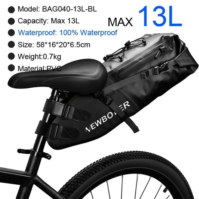 Bike Bag Waterproof Large Capacity Bicycle Bag Cycling Foldable Road Trunk Bike Packing Large Bike Bags Waterproof Bike Bag Under Seat Roll Up Cycling Rear Tail Pack Black 13L Stevvex