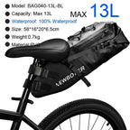 Bike Bag Waterproof Large Capacity Bicycle Bag Cycling Foldable Road Trunk Bike Packing Large Bike Bags Waterproof Bike Bag Under Seat Roll Up Cycling Rear Tail Pack Black 13L Stevvex