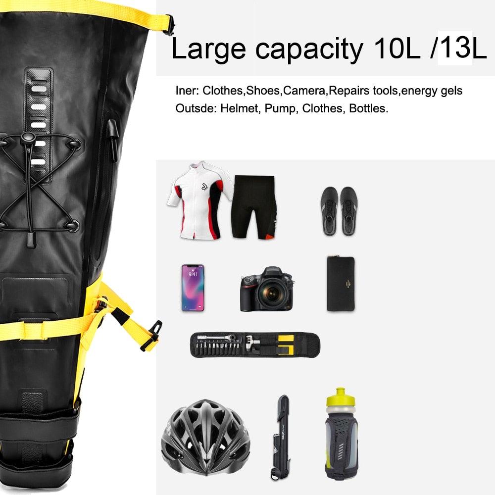 Bike Bag Waterproof Large Capacity Bicycle Bag Cycling Foldable Road Trunk Bike Packing Large Bike Bags Waterproof Bike Bag Under Seat Roll Up Cycling Rear Tail Pack Black 13L Stevvex
