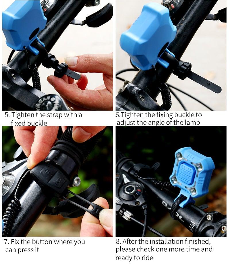 Bike Bell 4 Lamp Cycling Light 1200mAh Electric Horn Waterproof USB Charging Loud Alarm Security Bicycle Bell Bright Eyes Fully Waterproof Lumen Rechargeable Mountain Road Bike Headlight Stevvex