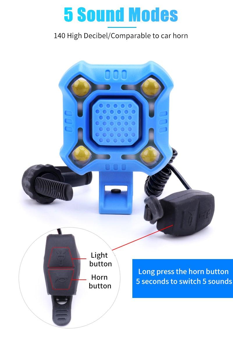 Bike Bell 4 Lamp Cycling Light 1200mAh Electric Horn Waterproof USB Charging Loud Alarm Security Bicycle Bell Bright Eyes Fully Waterproof Lumen Rechargeable Mountain Road Bike Headlight Stevvex