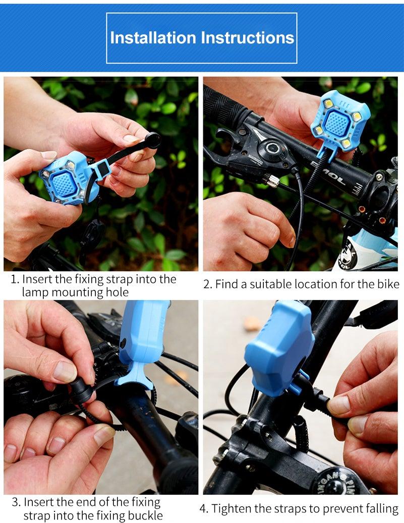 Bike Bell 4 Lamp Cycling Light 1200mAh Electric Horn Waterproof USB Charging Loud Alarm Security Bicycle Bell Bright Eyes Fully Waterproof Lumen Rechargeable Mountain Road Bike Headlight Stevvex