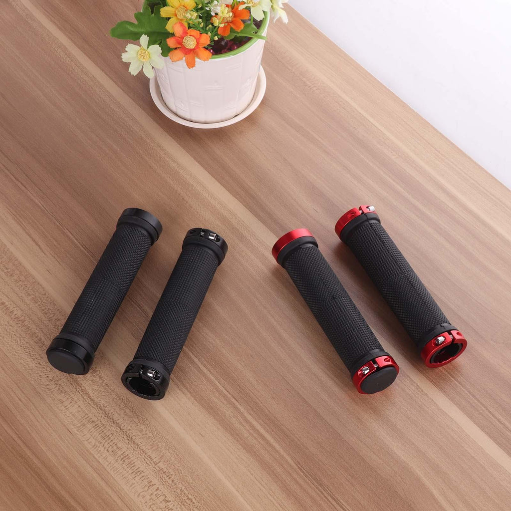 Bike Handlebar Cover Grips Anti-Slip Mountain Road Cycling Bike Bicycle Smooth Soft Rubber Handle Grip Lock Bar Non-Slip-Rubber Bicycle Handle Grip With Aluminum Lock Rubber Comfortable Bike Grips Stevvex