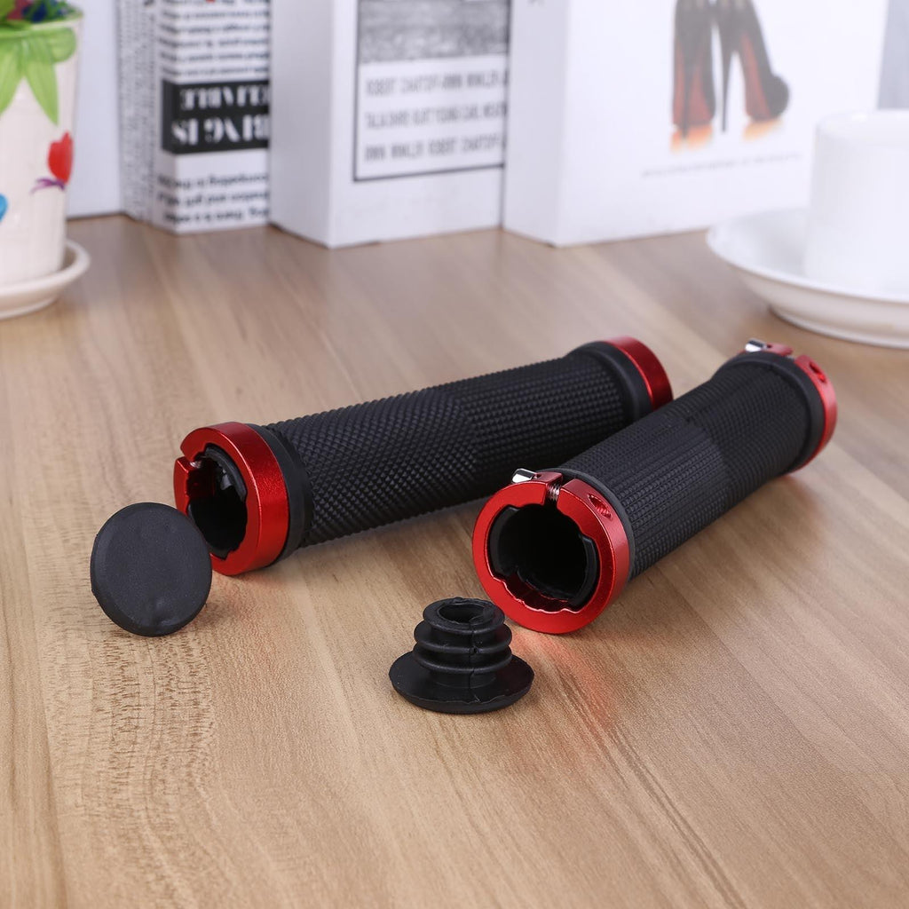 Bike Handlebar Cover Grips Anti-Slip Mountain Road Cycling Bike Bicycle Smooth Soft Rubber Handle Grip Lock Bar Non-Slip-Rubber Bicycle Handle Grip With Aluminum Lock Rubber Comfortable Bike Grips Stevvex