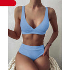 Bikini High Waist Swimwear Women's Swimsuits Push Up Ribbed Bathing Suits Black V-Neck Bikinis Set  High Waist Tummy Control Bathing Suits For Women Deep V Neck Black Comfortable Beachwear Stevvex