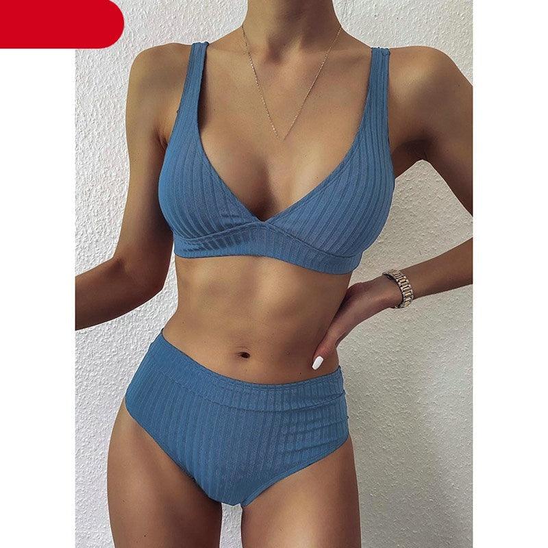 Bikini High Waist Swimwear Women's Swimsuits Push Up Ribbed Bathing Suits Black V-Neck Bikinis Set  High Waist Tummy Control Bathing Suits For Women Deep V Neck Black Comfortable Beachwear Stevvex