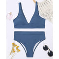 Bikini High Waist Swimwear Women's Swimsuits Push Up Ribbed Bathing Suits Black V-Neck Bikinis Set  High Waist Tummy Control Bathing Suits For Women Deep V Neck Black Comfortable Beachwear Stevvex