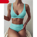 Bikini High Waist Swimwear Women's Swimsuits Push Up Ribbed Bathing Suits Black V-Neck Bikinis Set  High Waist Tummy Control Bathing Suits For Women Deep V Neck Black Comfortable Beachwear Stevvex