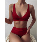 Bikini High Waist Swimwear Women's Swimsuits Push Up Ribbed Bathing Suits Black V-Neck Bikinis Set  High Waist Tummy Control Bathing Suits For Women Deep V Neck Black Comfortable Beachwear Stevvex
