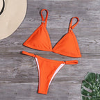 Bikini New Summer Solid Bikini Set Low Waist Swimwear Women Bathing Suit Swimsuit Female Cheeky Bikini Swimsuit Triangle Two Piece Basic Solid Thong Tanning Suits Stevvex