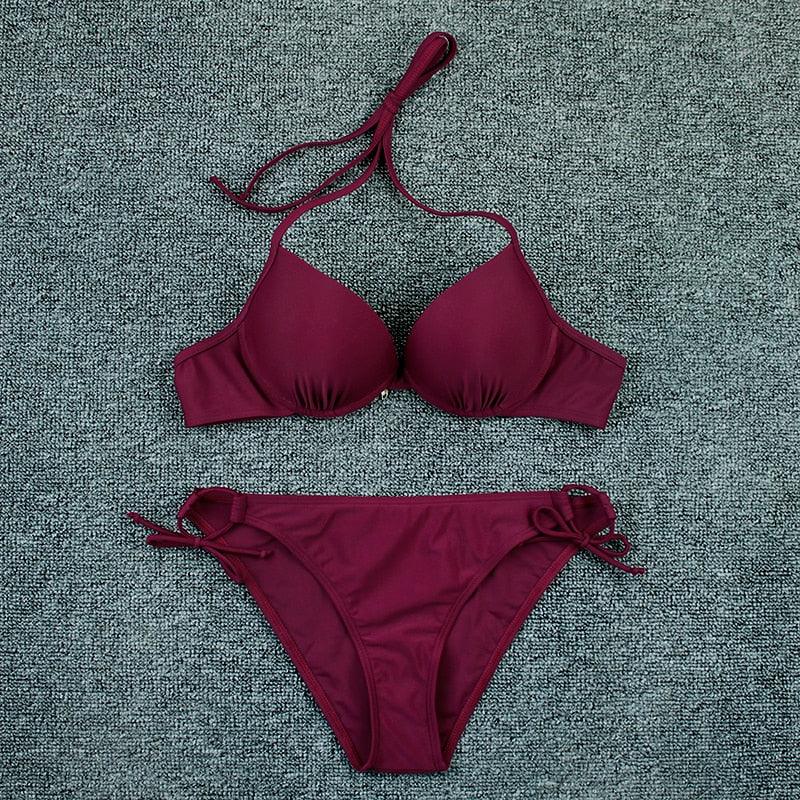 Bikini Push Up New Swimwear Women Print Floral Bikinis Set Swimsuit Bathing Suit Two Piece Summer Beach Wear Floral Leaf Print Bikini Set Padded Lace Up Straps Bikini Beach Swimsuit Stevvex
