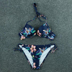 Bikini Push Up New Swimwear Women Print Floral Bikinis Set Swimsuit Bathing Suit Two Piece Summer Beach Wear Floral Leaf Print Bikini Set Padded Lace Up Straps Bikini Beach Swimsuit Stevvex
