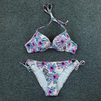 Bikini Push Up New Swimwear Women Print Floral Bikinis Set Swimsuit Bathing Suit Two Piece Summer Beach Wear Floral Leaf Print Bikini Set Padded Lace Up Straps Bikini Beach Swimsuit Stevvex