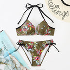 Bikini Push Up New Swimwear Women Print Floral Bikinis Set Swimsuit Bathing Suit Two Piece Summer Beach Wear Floral Leaf Print Bikini Set Padded Lace Up Straps Bikini Beach Swimsuit Stevvex