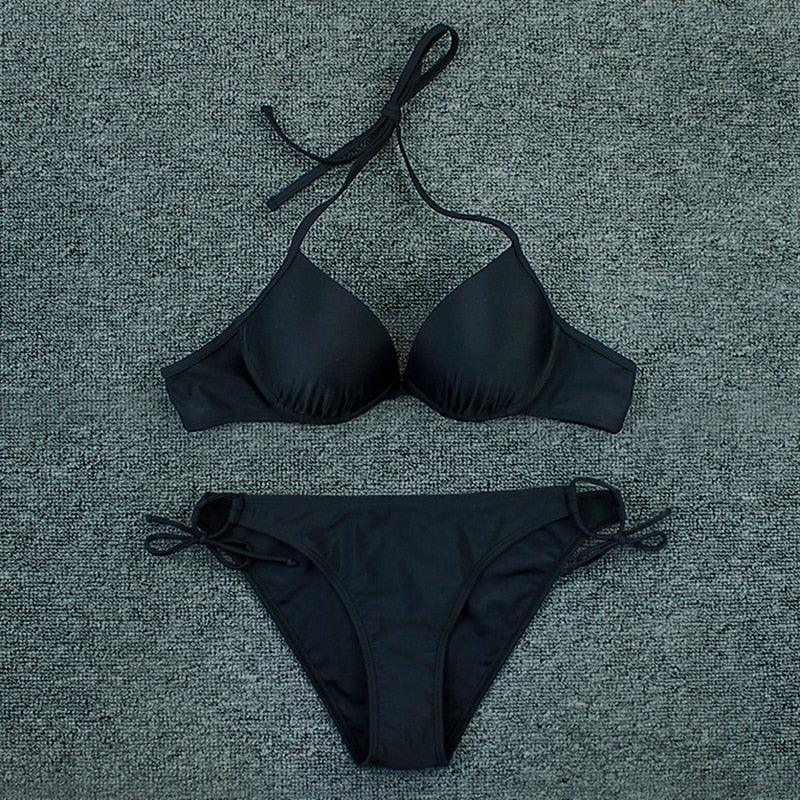 Bikini Push Up New Swimwear Women Print Floral Bikinis Set Swimsuit Bathing Suit Two Piece Summer Beach Wear Floral Leaf Print Bikini Set Padded Lace Up Straps Bikini Beach Swimsuit Stevvex