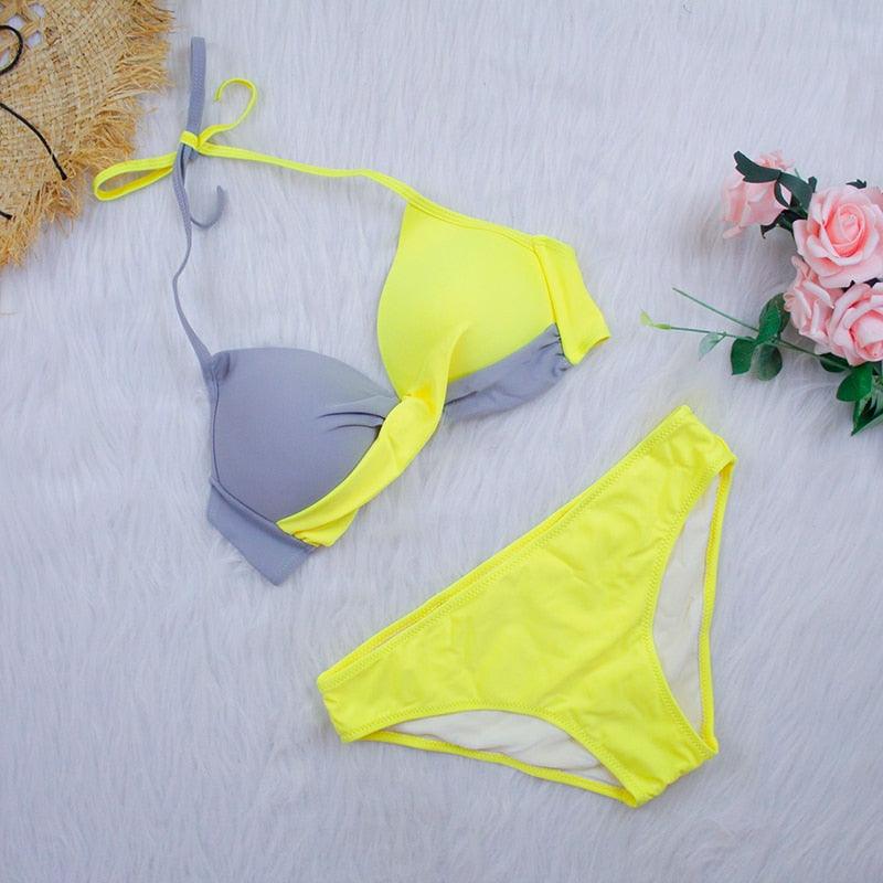 Bikini Push Up Swimwear Women Swimsuit Women's Bathing Suits Push Up Halter Bikini Swim Bottoms Two Piece Swimsuits Lace Up Halter String Triangle Bikini Sets Stevvex