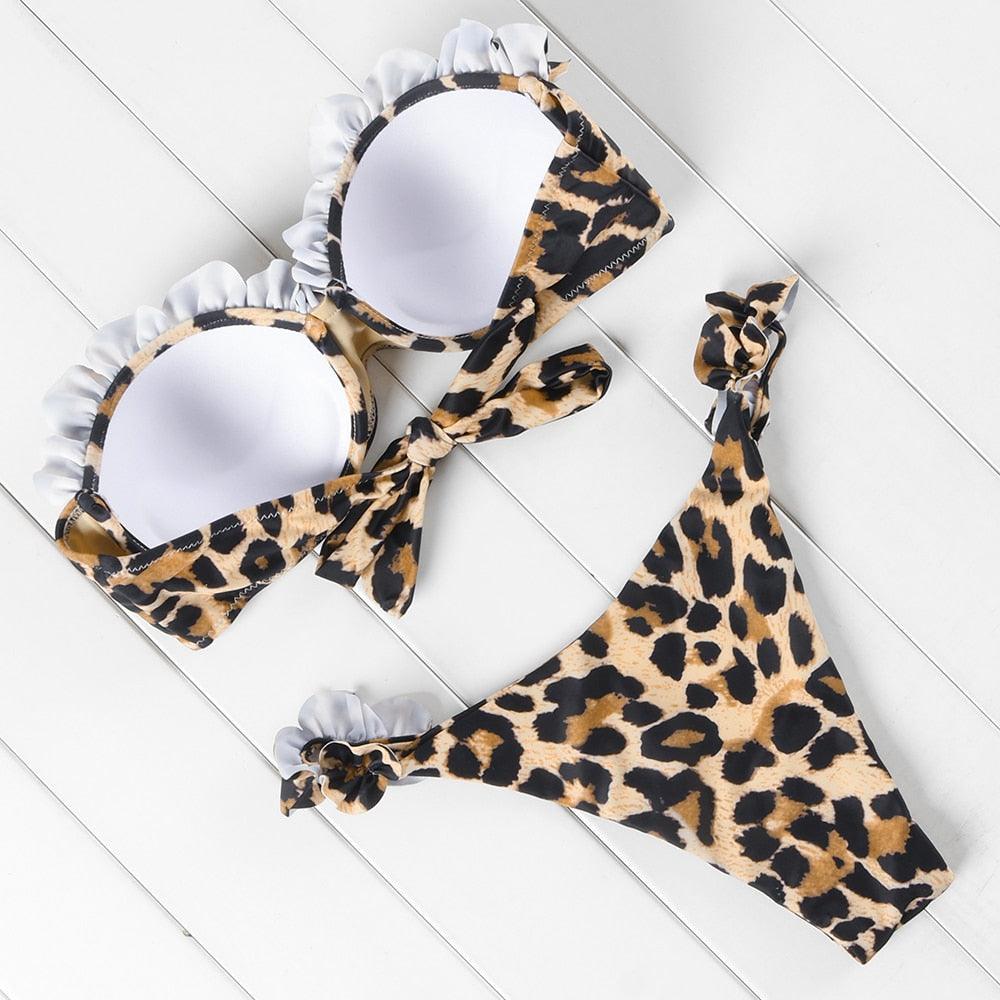 Bikini Set High Cut Solid  Swimsuit Women Swimwear Push Up Bathing Suit Beachwear Leopard Bikini Women's Ribbed Underwire Bikini High Cut Bikini V Swimwear Butterfly Print High Leg Bikini Swimsuit Stevvex