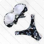 Bikini Set High Cut Solid  Swimsuit Women Swimwear Push Up Bathing Suit Beachwear Leopard Bikini Women's Ribbed Underwire Bikini High Cut Bikini V Swimwear Butterfly Print High Leg Bikini Swimsuit Stevvex