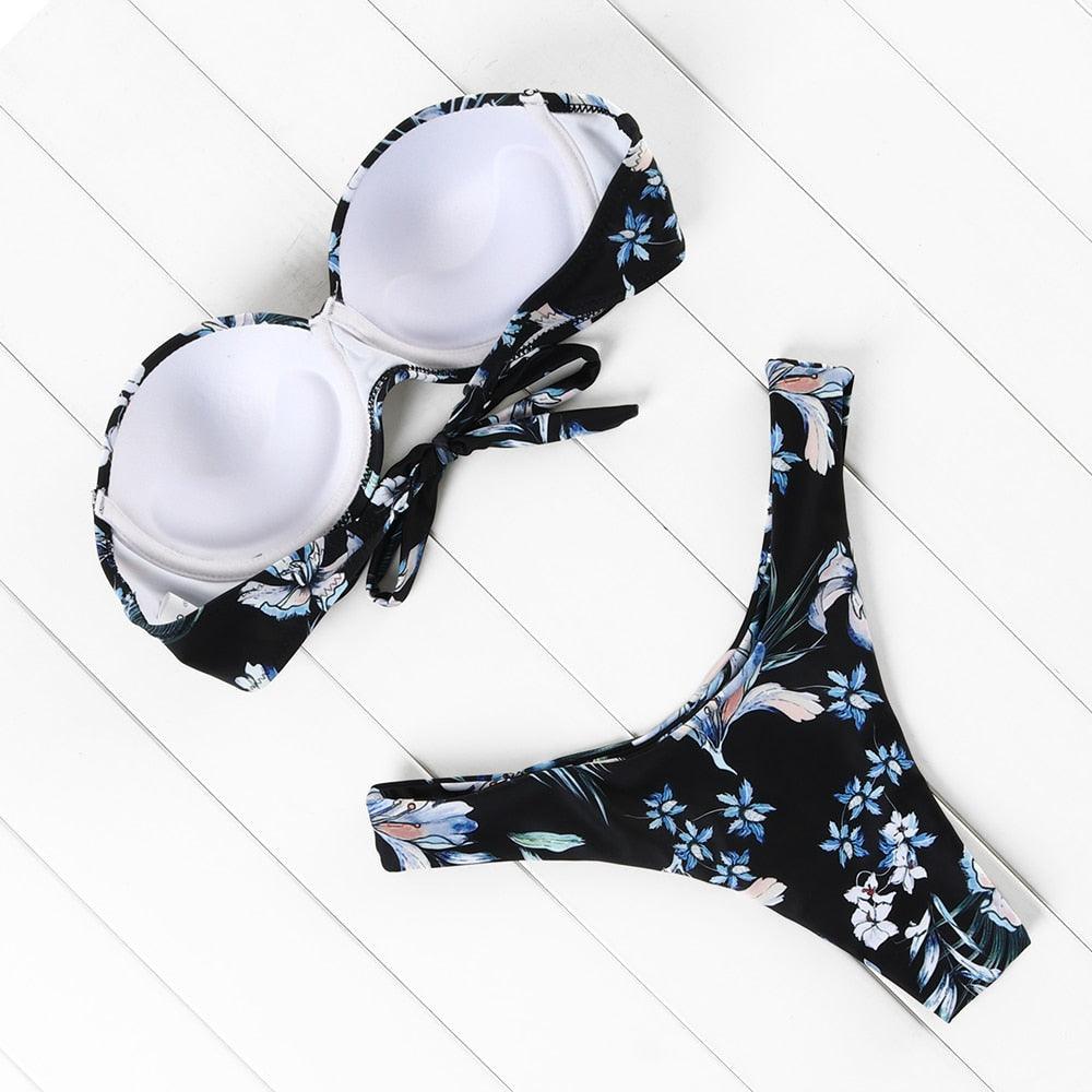 Bikini Set High Cut Solid  Swimsuit Women Swimwear Push Up Bathing Suit Beachwear Leopard Bikini Women's Ribbed Underwire Bikini High Cut Bikini V Swimwear Butterfly Print High Leg Bikini Swimsuit Stevvex