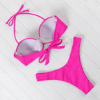 Bikini Set High Cut Solid  Swimsuit Women Swimwear Push Up Bathing Suit Beachwear Leopard Bikini Women's Ribbed Underwire Bikini High Cut Bikini V Swimwear Butterfly Print High Leg Bikini Swimsuit Stevvex
