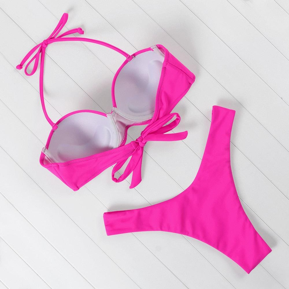 Bikini Set High Cut Solid  Swimsuit Women Swimwear Push Up Bathing Suit Beachwear Leopard Bikini Women's Ribbed Underwire Bikini High Cut Bikini V Swimwear Butterfly Print High Leg Bikini Swimsuit Stevvex